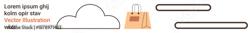 E-commerce, digital transactions, cloud storage, online shopping, application interface, website design. Cloud, shopping bag text placeholders. E-commerce and digital transactions concept