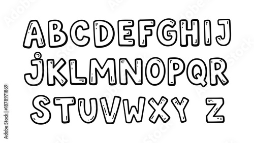 Vector Alphabet Pattern in Playful Hand Drawn Style with Black and White Color Scheme