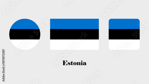 Estonia flag set. Estonia flag vector on circle, standard, and simple design. Estonia flag on white background