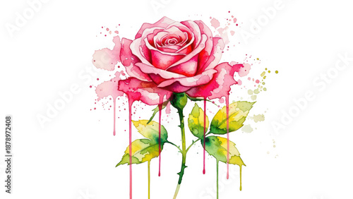 Watercolor rose flower abstract art on light orange background