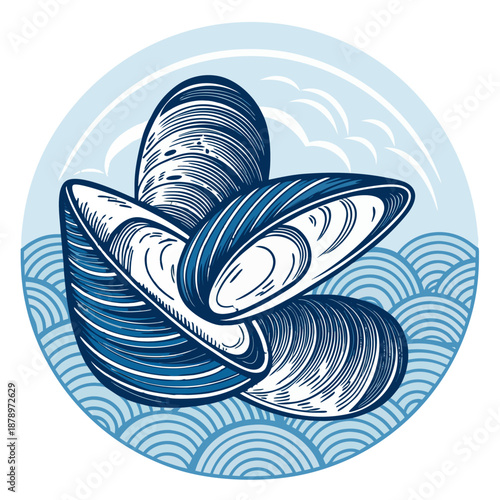 Mussel Cluster Vector Icon Minimalist Line Art Culinary Branding