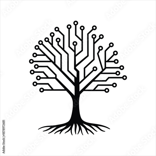 A digital tree illustration representing the intersection of technology and nature