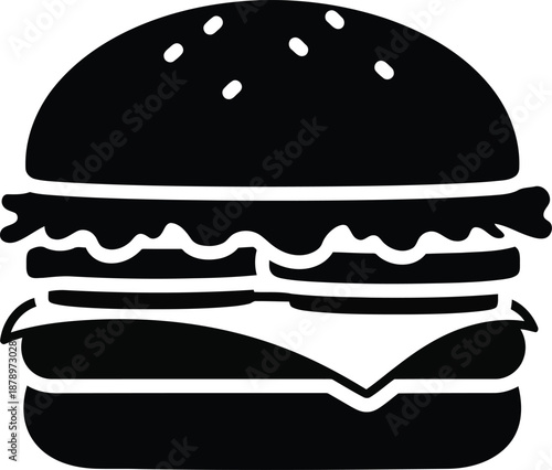 Burger vector icon with bun seeds and meat layers for hamburger restaurant identity and fast food promotional advertisements