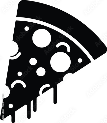 Pizza slice icon with dripping cheese and pepperoni, melted cheese, fast food, italian cuisine, delicious snack