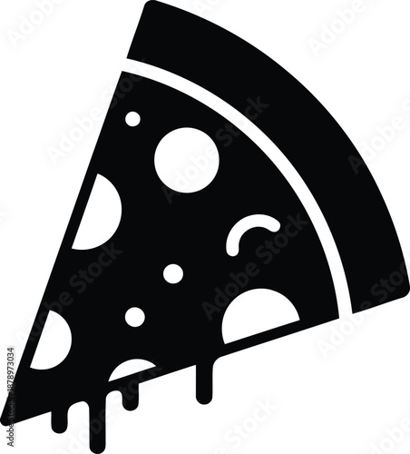 Pizza slice with melting cheese and toppings vector icon for fast food delivery service and italian restaurant advertising