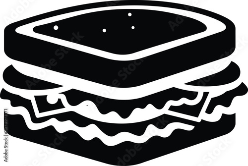Sandwich icon delicious meal symbol monochrome black silhouette bread fillings cheese lettuce tomato meat