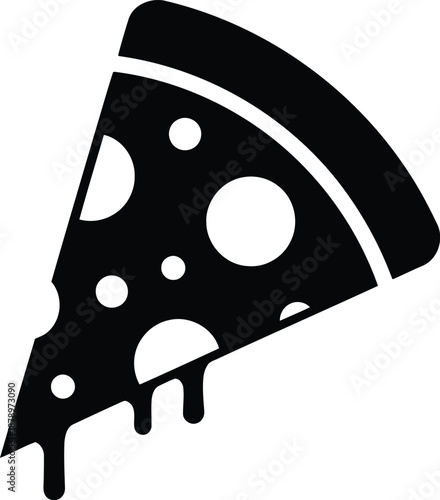 Pizza slice icon flat black color silhouette isolated on transparent background vector illustration for food menu