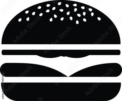 Classic burger icon with sesame seeds black color silhouette isolated on transparent background vector illustration