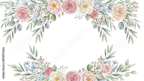 watercolor wedding invitation template with arrangement flower and leaves