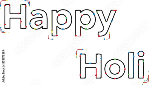 Decorative hollow letters with thin stroke Happy Holi lettering
