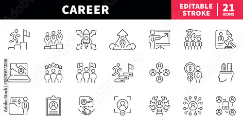 Career editable line icons set: job, employment, business symbols