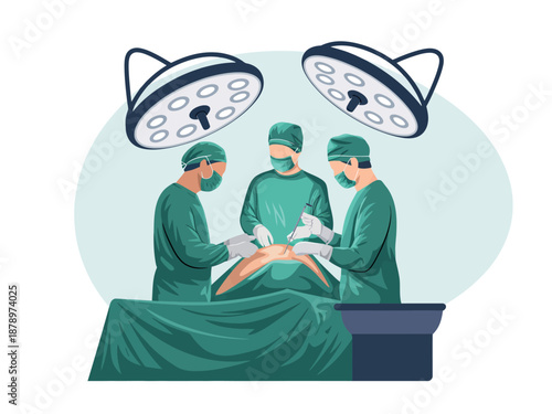 Surgical Operation Illustration with Professional Surgeons in Operating Room