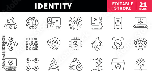Identity editable line icons set. profile and personal symbols