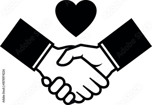Handshake with heart symbol above