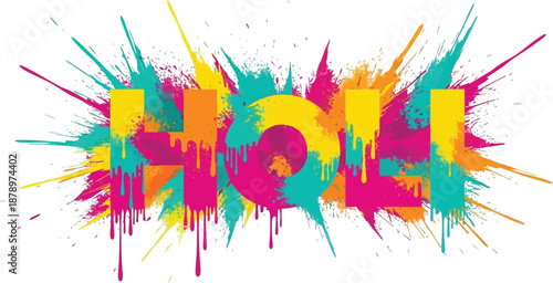 Holi typography featuring colorful ink splashes