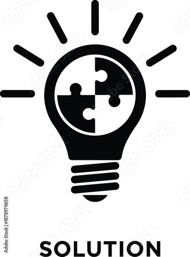 Business Solution Icon Representing Creative Idea Innovation Success and Problem Solving with Lightbulb Symbol and Puzzle Pieces for Professional Branding Marketing and Graphic Design