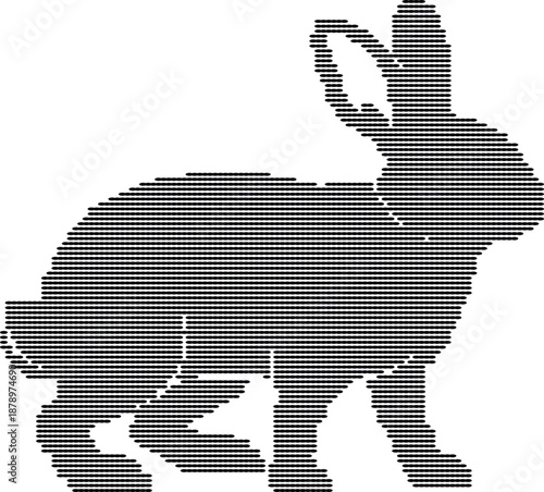 A black pixelated of a stylized bird with outstretched wings and a long tail