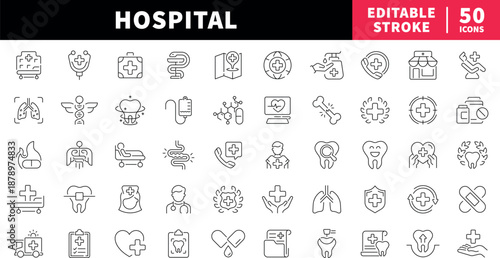 Hospital editable line icons set. health and care symbols