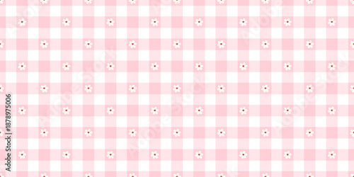 Cute daisy flower seamless background with tiny blooms, hearts, and gingham texture. Ideal for girly textiles, gift wrap, and romantic floral designs