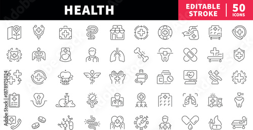 Health editable line icons set. Health and health care symbols