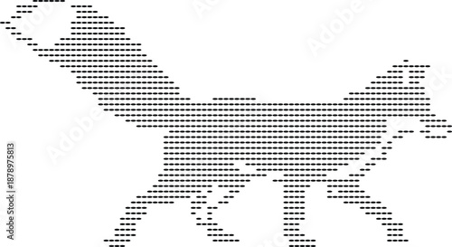 Black dots forming a stylized bird silhouette against a white background