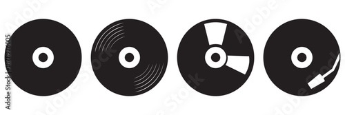 Vinyl Record Vector Icon – Minimal LP Music Disc in Line and Silhouette Style for DJ, Turntable and 
Retro Disco Concept