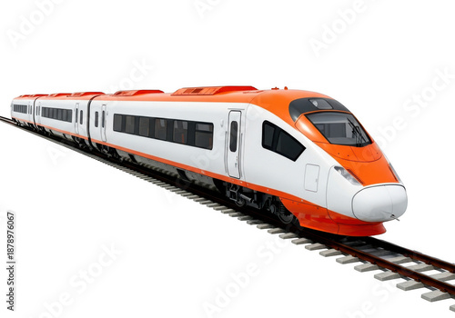 Modern high speed train on railway tracks isolated on transparent background