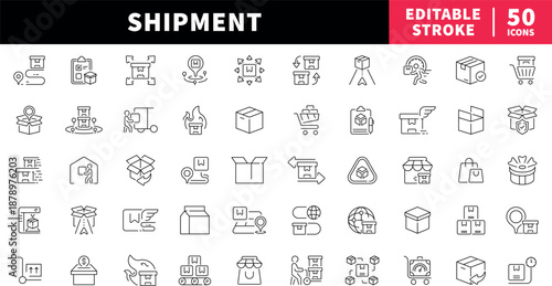 Shipment editable line icons set. delivery and logistics symbols