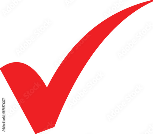 Bold red checkmark symbol on a white background outline