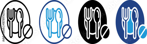 Icons of prohibited eating and drinking or symbols of Ramadan fasting in or food-free area markers
