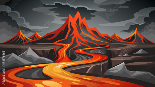 Abstract Volcanic Lava Gradient Flows Primal Landscape - AI-generated illustration