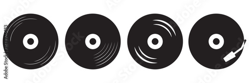 Vinyl Record Vector Icon – Minimal LP Music Disc in Line and Silhouette Style for DJ, Turntable and 
Retro Disco Concept