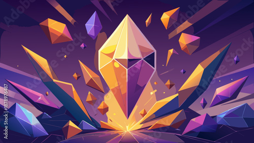 Fractured Gradient Prisms from Citrine to Amethyst - AI-generated illustration
