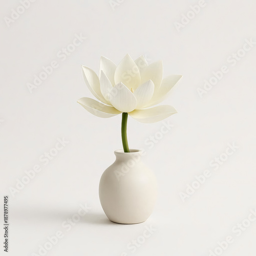 Single Flower in Simple Vase Isolated on White Background – Centered, Minimal Shadow, Clean Studio Lighting, No Decoration, Commercial Stock Image