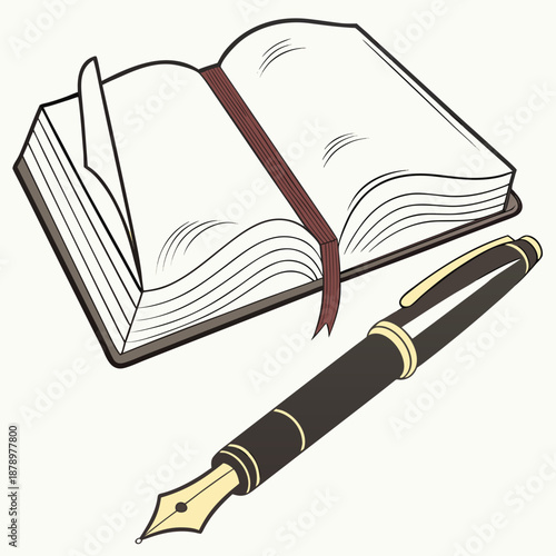 Open book with fountain pen