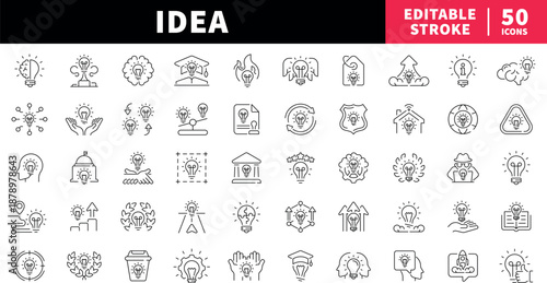 Idea and innovation editable line icons set. creativity and brainstorming symbols