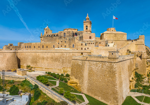 Cittadella, Victoria city - capital of Gozo island, Malta. Drone view 