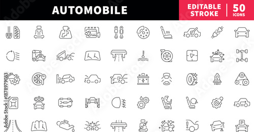 Automobile editable line icons set. car and vehicle symbols collection
