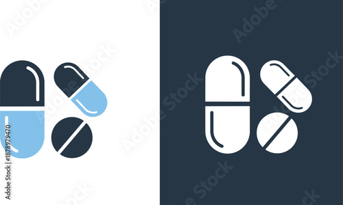 vMedical Capsules and Pills Icon Vector Illustration for Pharmaceutical Healthcare Prescription Medication Pharmacy Services Drug Treatment Wellness and Clinical Care