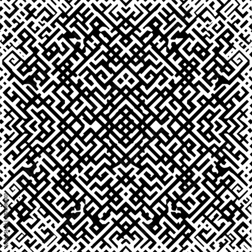 Abstract geometric maze pattern design black and white labyrinth illustration vector art complex shapes background one hundred