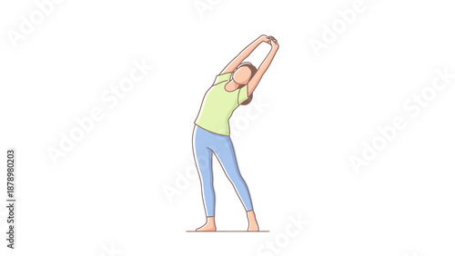 Woman Performing Side Bend Stretch Exercise For Core Body Fitness And Flexibility On White Background