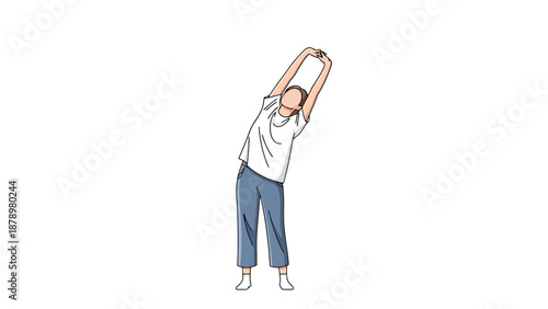 Person Performing Side Bend Stretch With Arms Extended Overhead For Body Flexibility And Wellness