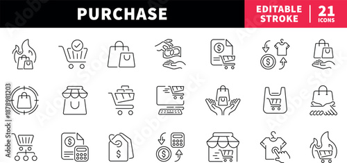 Purchase editable line icons set. Buy and shopping symbols