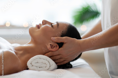 Fotografie Relaxing head massage techniques concept