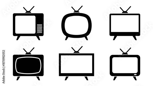 Collection of vintage television set icons and silhouettes