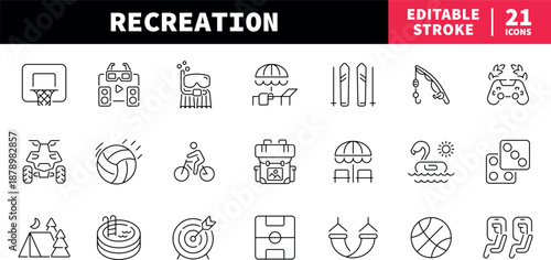 Recreation editable line icons set. leisure and sports symbols