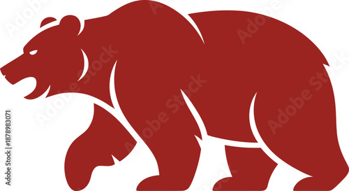 Walking Bear Silhouette Logo in Dark Red Color Isolated on White Background Symbol of Strength, Power, and Wildlife