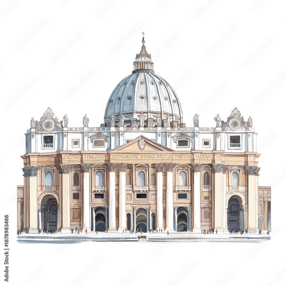 Obraz premium Vatican City and St Peters Basilica. Vatican City and St Peters Basilica watercolor vector illustration