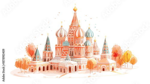 Saint Basils Cathedral. Saint Basils Cathedral watercolor vector illustration