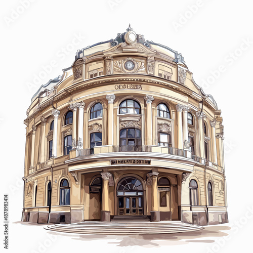 Odessa Opera and Ballet Theater. Odessa Opera and Ballet Theater watercolor vector illustration